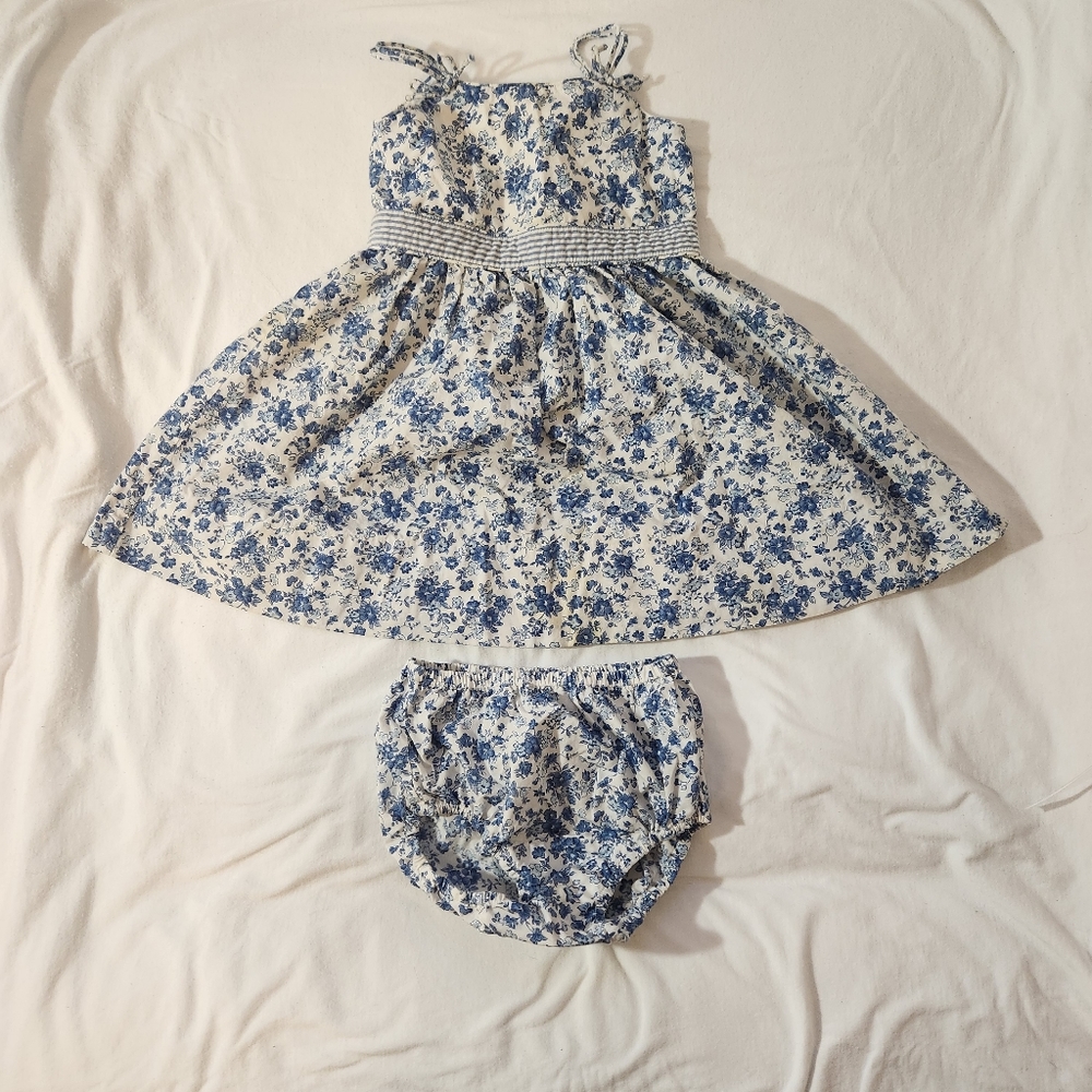 Ralph Lauren Blue White Floral Dress and Bloomer Set - Picture 1 of 7